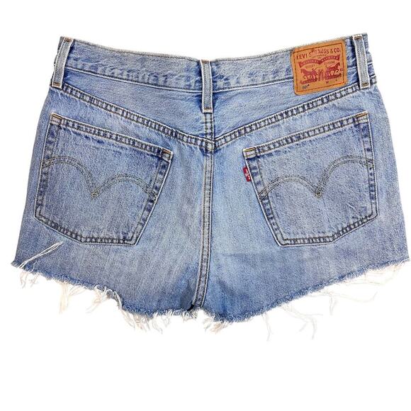 LEVIS 501 Button Fly Coastal Cowgirl Summer Grunge Festival Shorts Raw Hem 29" - Picture 3 of 7